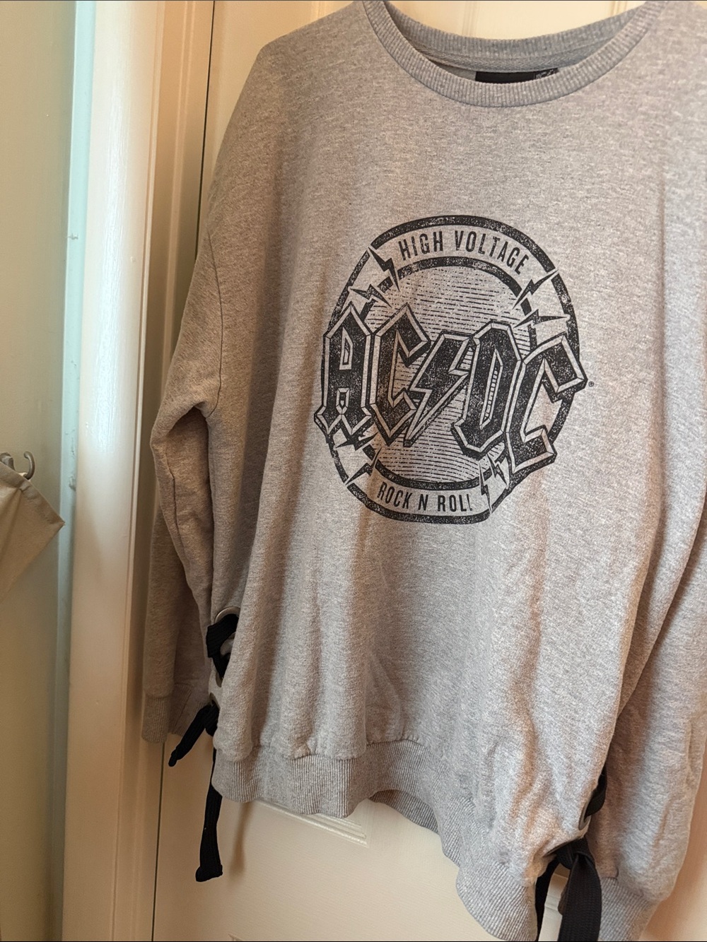 AC/DC Light Gray Crewneck Sweater with Black Graphic